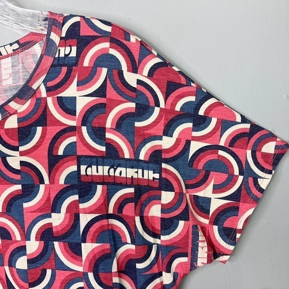 LULAROE Maria Maxi Dress Red White Blue Patriotic Spellout Retro Print Size M - Picture 13 of 16